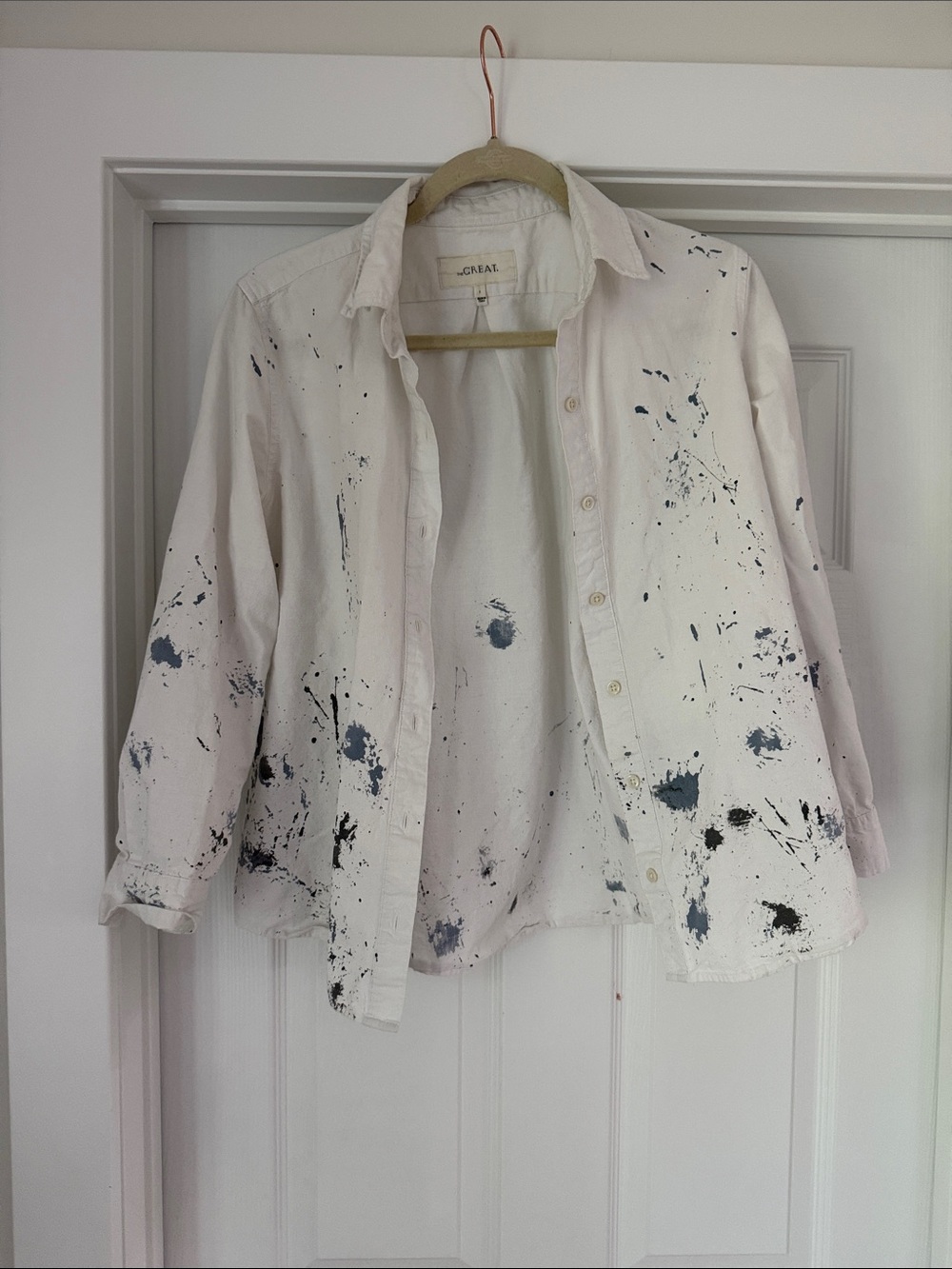 THE GREAT.  paint splatter button down
